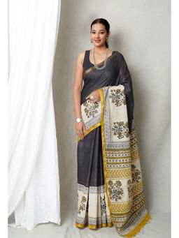 Unnati Silks - Black Bagh Printed Pashmina Sico Saree with Unstitched Blouse with Unstitched