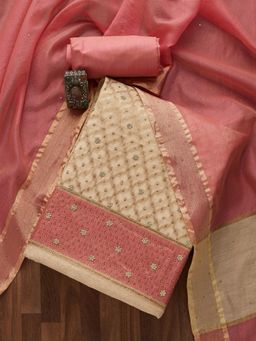 Koskii - Gold Zariwork Brocade Unstitched Salwar Suit (Set of Three)