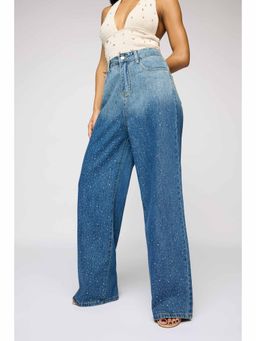 FREAKINS - Obsidian Blue Embellished Denim Korean Pants
