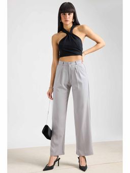 FREAKINS - Light Grey Pleated Straight Fit Korean Pant