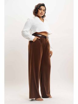 FREAKINS - Brown Pleated Straight Fit Curve Korean Pant