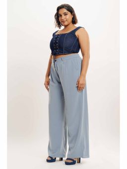FREAKINS - Powder Blue Pleated Straight Fit Curve Korean Pant