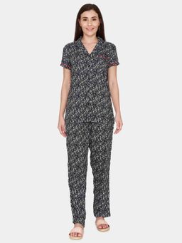 Zivame - Coucou Woven Printed Pyjama Set - Black Abstract Print