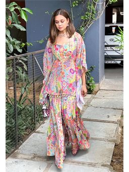 Label Kanupriya - Multicolor Kitschy Printed Crop Top with Kaftan & Sharara