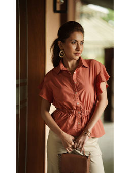 Gazillion - Diamond Brick Red Peplum Shirt for Women From Gazillion