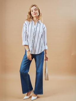Gazillion - Darlina Stripped Cotton Blend Oversized Shirt for Women From Gazillion
