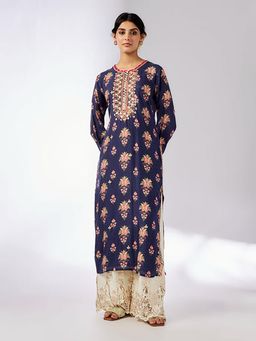 Gopi Vaid - Navy Blue Dhara Kurta