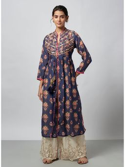 Gopi Vaid - Navy Blue Tara Jacket Style Kurta