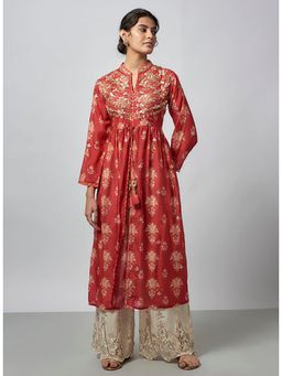 Gopi Vaid - Red Tara Jacket Style Kurta