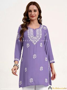 The Chikan Label - Ragavi Rayon Chikankari Kurti - Lavender