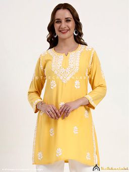 The Chikan Label - Ragavi Rayon Chikankari Kurti - Yellow