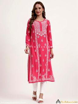 The Chikan Label - Anra Rayon Chikankari Straight Kurta - Peach