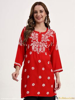The Chikan Label - Swara Modal Chikankari Kurti - Red