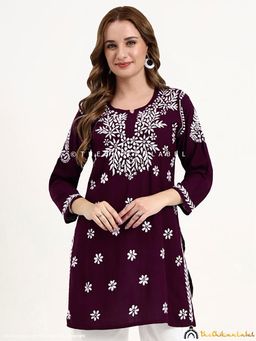 The Chikan Label - Swara Modal Chikankari Kurti - Wine