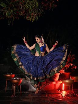 Taraasi - Neelkamal Blue Double Layered Handloom Chanderi Silk Kalidar Ghaghara Skirt