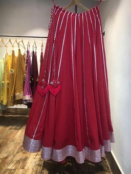 Taraasi - Laal Chandni Red Mulmul Cotton Kalidar Ghaghara Skirt
