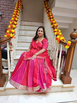 Taraasi - Surkh Gulabi Red Mulmul Cotton Kalidar Ghaghara Skirt