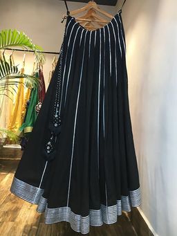 Taraasi - Chandni Raat Black Mulmul Cotton Kalidar Ghaghara Skirt