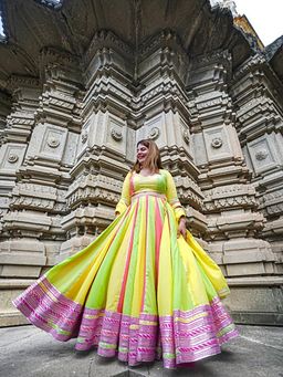 Taraasi - Raas Leela Multi Color Mulmul Cotton Kalidar Ghaghara Skirt