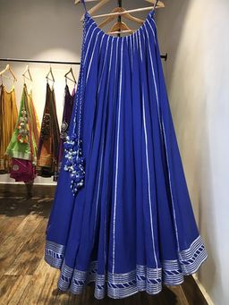 Taraasi - Nilaya Blue Mulmul Cotton Kalidar Ghaghara Skirt