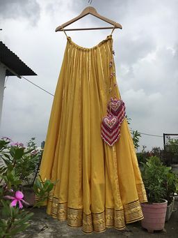 Taraasi - Anindita Yellow Mulmul Cotton Kalidar Ghaghara Skirt