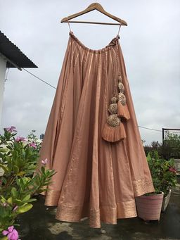 Taraasi - Dilshaad Peach Mulmul Cotton Kalidar Ghaghara Skirt