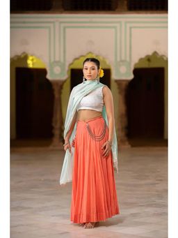 Taraasi - Noorani Coral Mulmul Cotton Kalidar Ghaghara Skirt