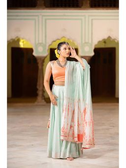 Taraasi - Noorani Mint Green Mulmul Cotton Kalidar Ghaghara Skirt