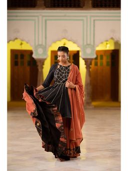Taraasi - Nakhrali Rust Mulmul Cotton Kalidar Ghaghara Skirt