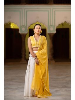 Taraasi - Ulfat White Mulmul Cotton Kalidar Ghaghara Skirt