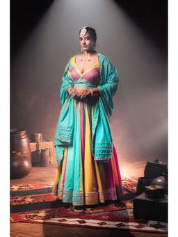 Taraasi - Rang Rasiya Multicolor Mulmul Cotton Kalidar Ghaghara Skirt