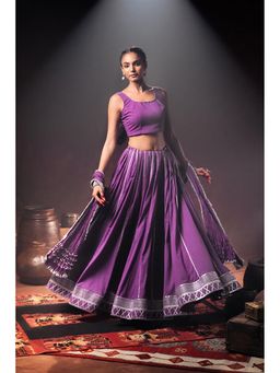 Taraasi - Gulabi Jamun Purple Mulmul Cotton Kalidar Ghaghara Skirt