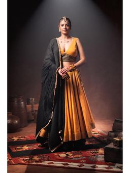 Taraasi - Swarnika Mustard Double Layered Mulmul Cotton Ghaghara Skirt