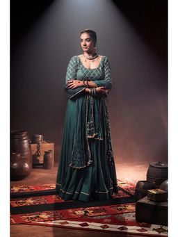Taraasi - Mandakini Green Mulmul Cotton Kalidar Ghaghara Skirt