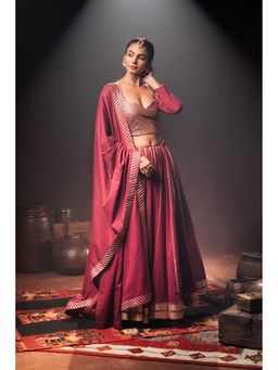 Taraasi - Komolika Maroon Mulmul Cotton Kalidar Ghaghara Skirt