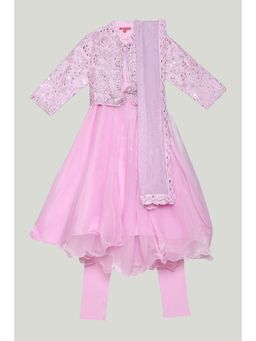 Biba - Girls Purple Cotton Blend Printed Green Kurta with Pant and Dupatta (Set of 4)