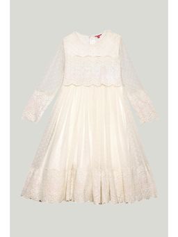 Biba - Girls Cotton Blend Solid Off White Dress