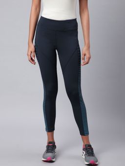 Alcis - Women Blue Rapid Dry Printed Cropped Training Tights