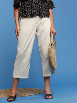 De Moza - Women Crop Palazzo Solid Cotton Natural