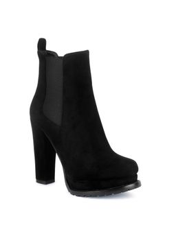 London Rag - Suede Block Heeled Boot In Black