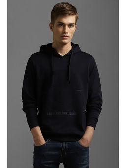 Louis Philippe - Men Casual Black Solid Hoodie