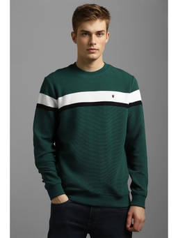 Louis Philippe - Men Casual Green Stripe Sweatshirt