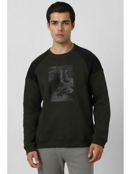 Van Heusen - Men Green Graphic Print Crew Neck Sweatshirt