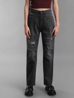 Kazo - Grey High Rise Straight Fit Denim
