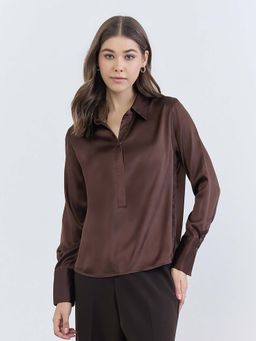 Styli - Women Plain Satin Long Sleeve Collared Shirt