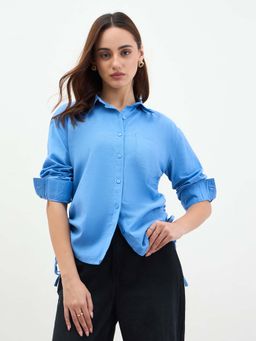 Styli - Women Side Drawcord Detail In Cotton Poplin Fabric Drop Shoulder Oversized Shirt
