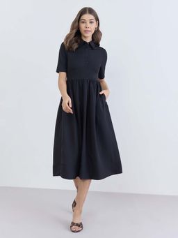 Styli - Women Self Design Short Sleeves A-Line Midi Dress