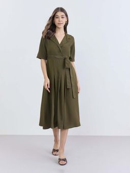 Styli - Women Plain Short Sleeves Blazer Midi Dress