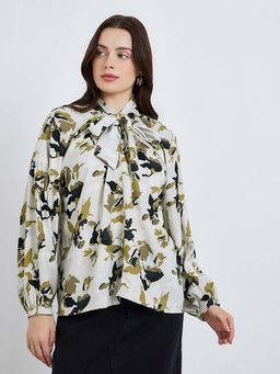 Styli - Women Floral Print Tie-Neck Top