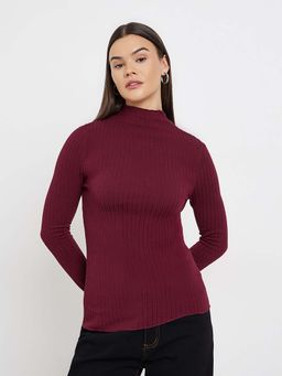 Styli - Women High Neck Ribbed Long Sleeve Casual Top